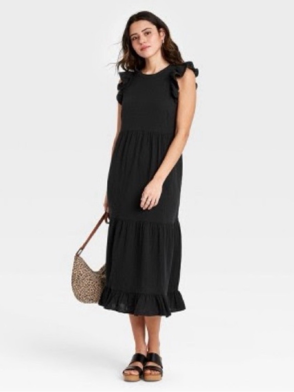 Universal Thread Black Ruffle-Sleeve Midi Dress